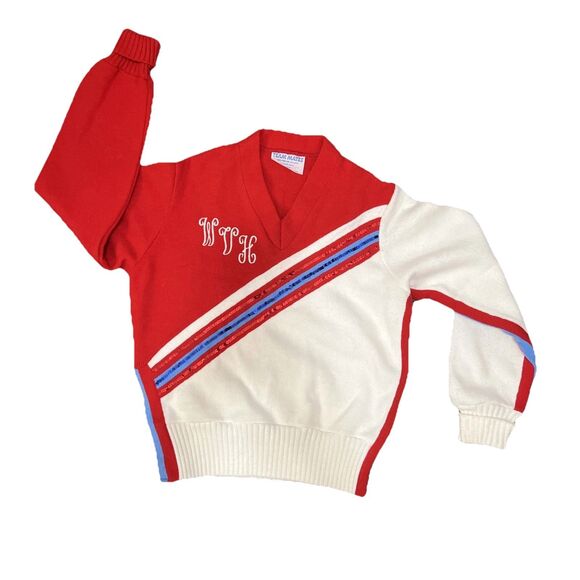 Team Mates Sweaters - Vintage Cheer Sweater Sequins Team Mates Size S/M Red White Blue